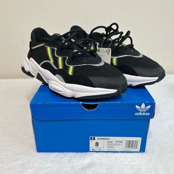 Adidas Ozweego Black Solar Green Sneakers 8 Men NEW - Picture 1 of 9